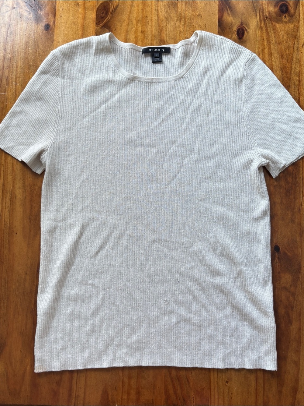 St. John ribbed knit short sleeve top wool blend